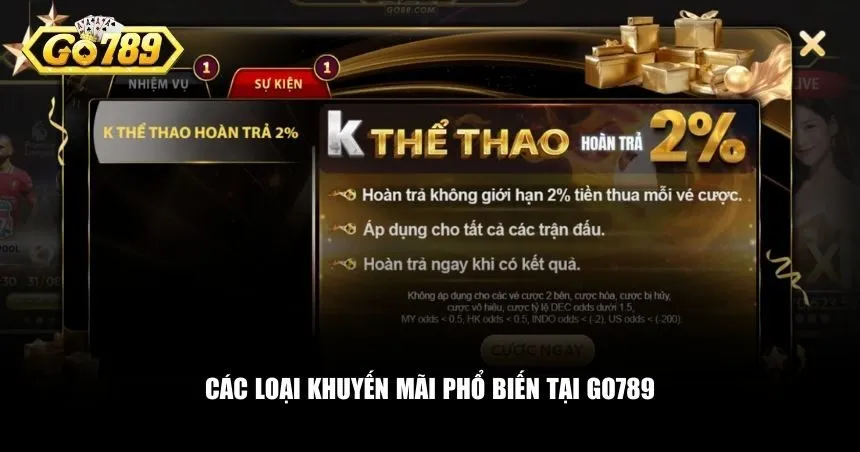Các loại khuyến mãi phổ biến tại Go789